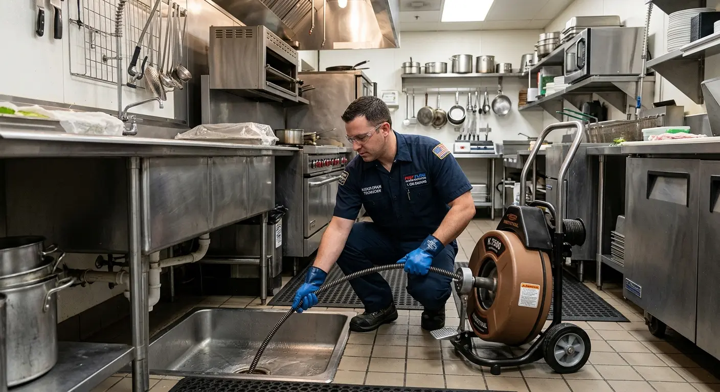 Commercial drain cleaning service in a restaurant kitchen in Bradfordville